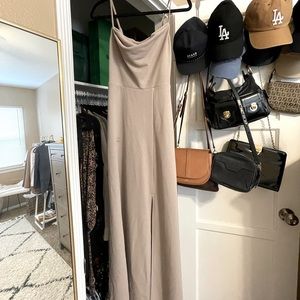 Birdie Grey taupe long bridesmaid dress